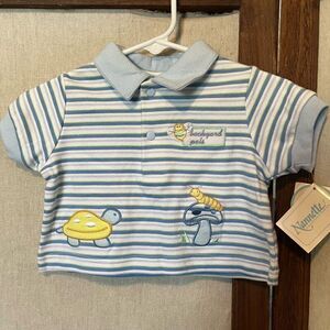 Vintage Nannette Blue Striped Backyard Pals Polo Shirt